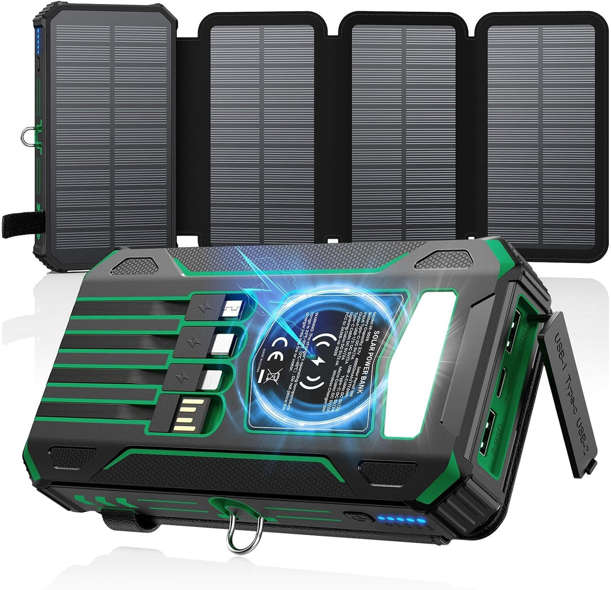 Banco de energía solar 48000mAh construido en 4 cables, linterna, e...