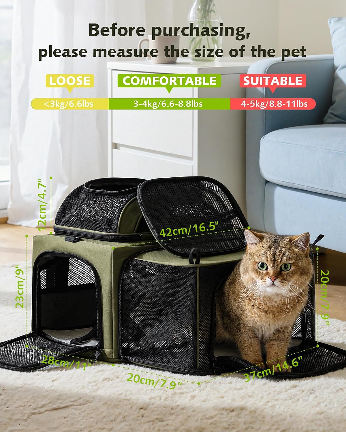 Pecute Transportador de mascotas aprobado por aerolíneas superior p...