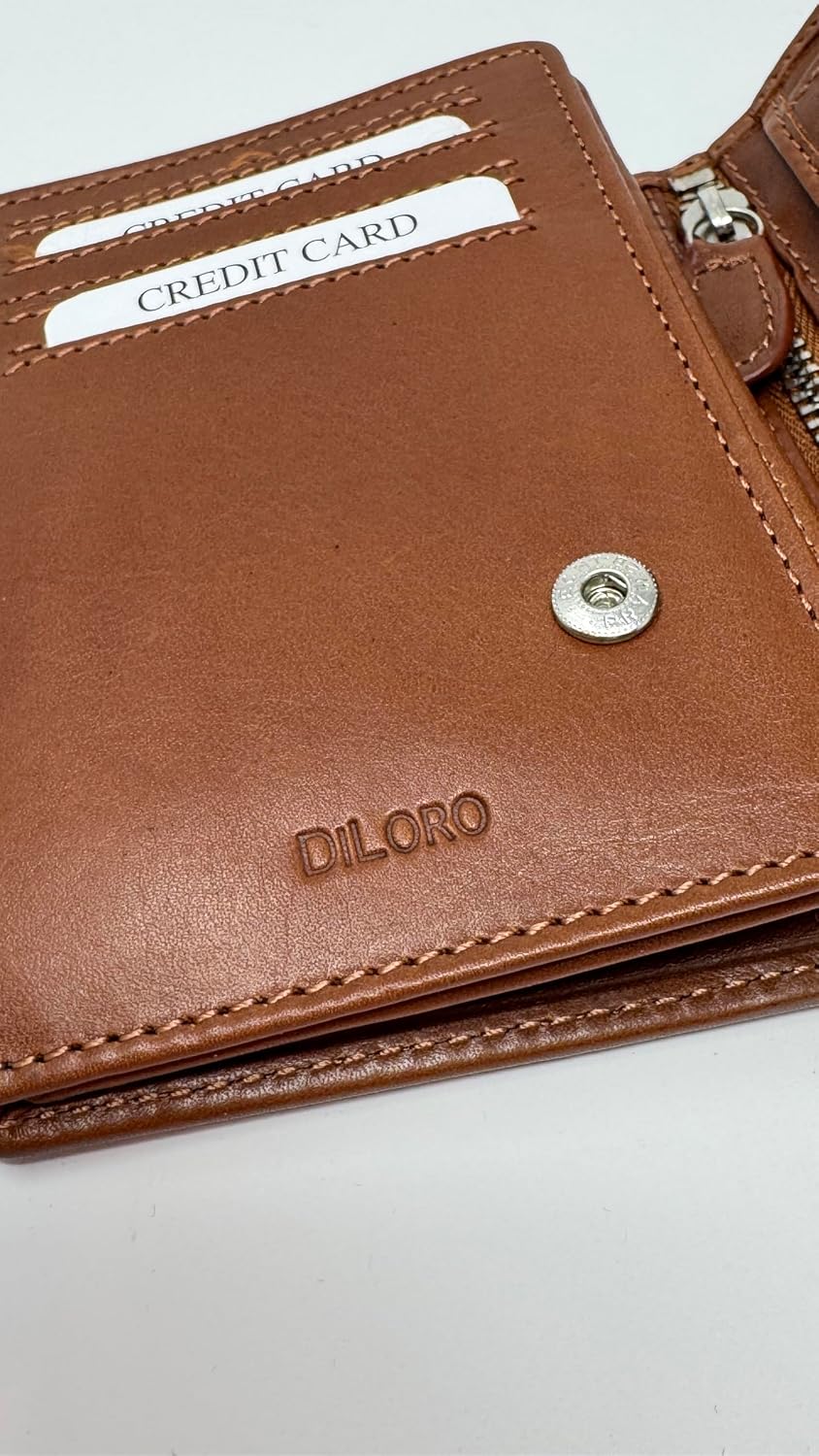 DiLoro Cartera plegable de cuero genuino de grano completo para hom...