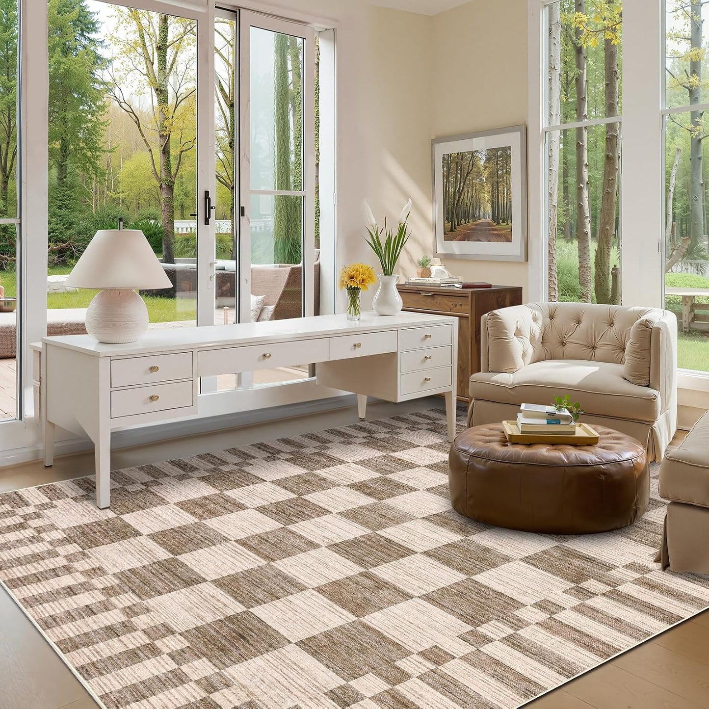GarveeHome - Alfombra geométrica lavable de 8 x 10 pies, color marr...