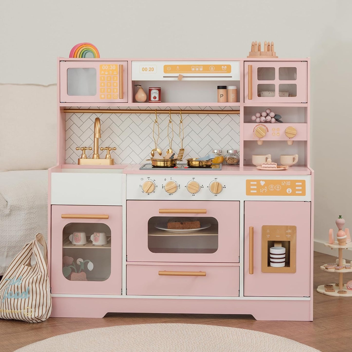 Cocina de Juguete de Madera Rosa para Niños - Electrodomésticos Rea...