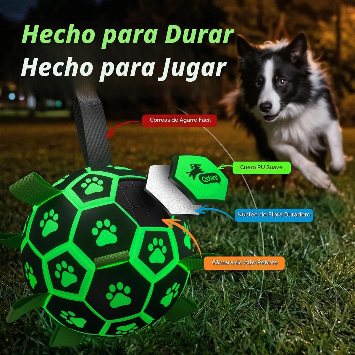 QDAN Pelota de fútbol que brilla en la oscuridad para perros con co...