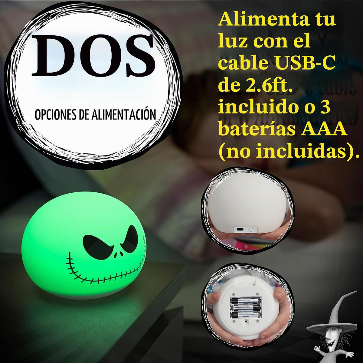 Disney Jack Skellington Squishy Light - Luz nocturna que cambia de...