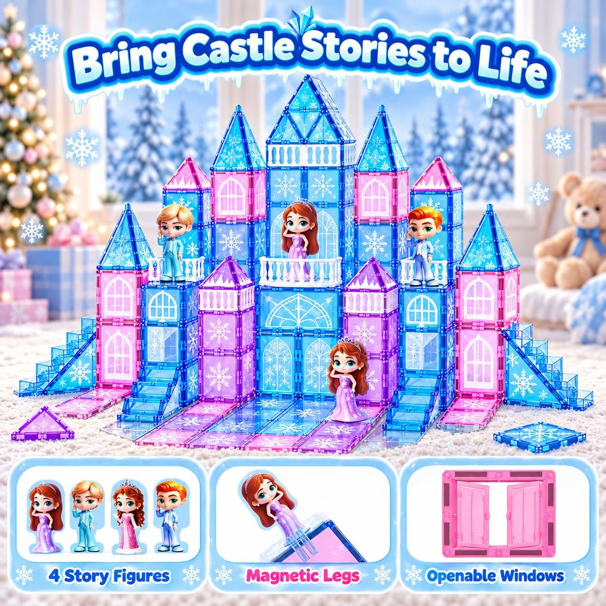 GobiDex Juego de castillo de princesa de azulejos magnéticos de 100...