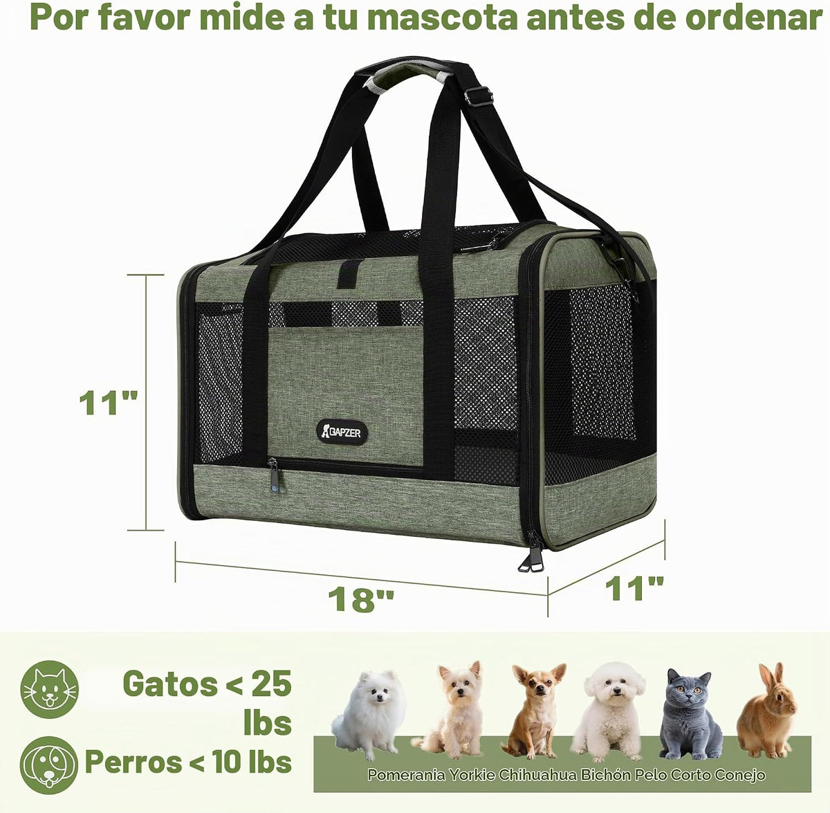 GAPZER Bolsa de transporte mediana para gatos, ligera, de lados sua...