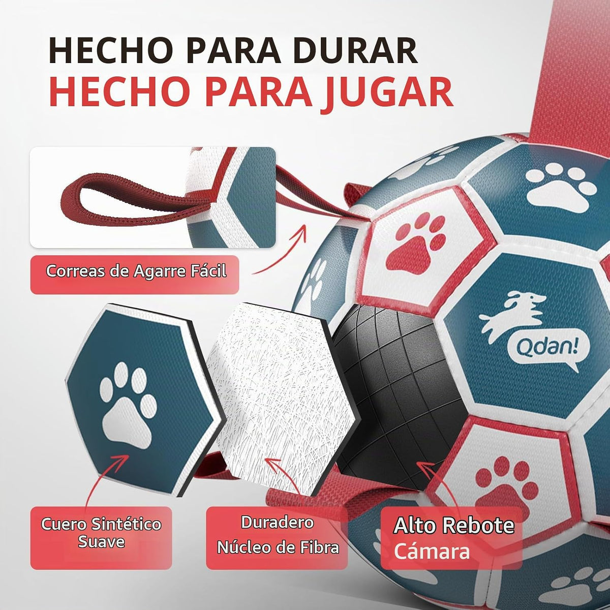 QDAN Balón de fútbol grande para perros con correas, pelotas grande...