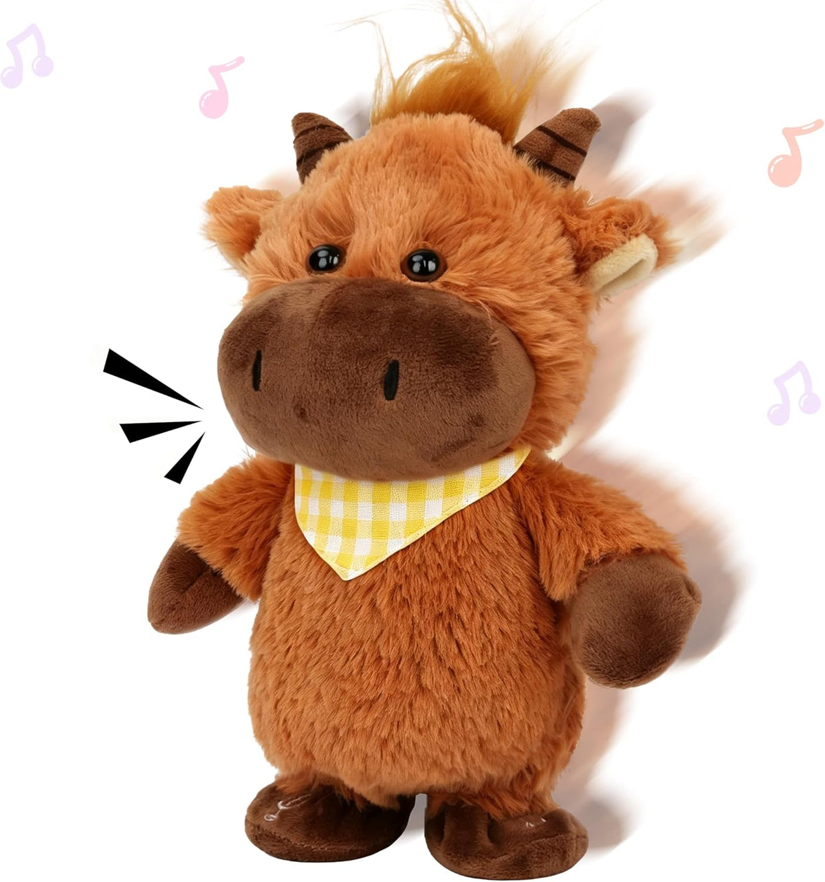 Hopearl Talking Highland Cow con babero amarillo repite lo que dice...