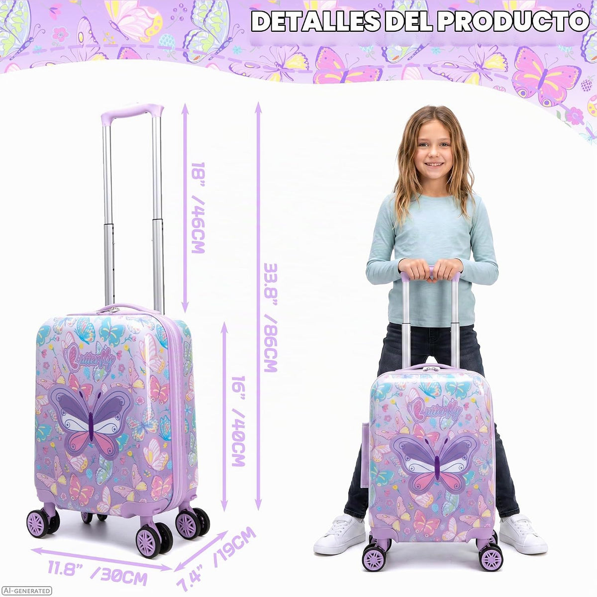 Esteemly Juego de equipaje para niños, 4 piezas, 16 pulgadas, rueda...