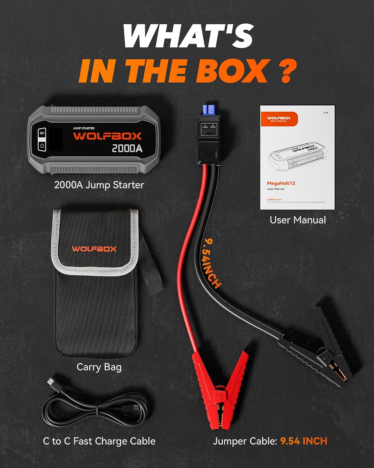 WOLFBOX Arrancador de batería portátil de 2000 A y 44.4 Wh (7L\/6L)...