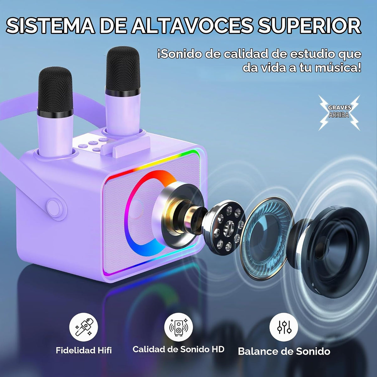 Máquina de karaoke, altavoz Bluetooth portátil con 2 micrófonos ina...