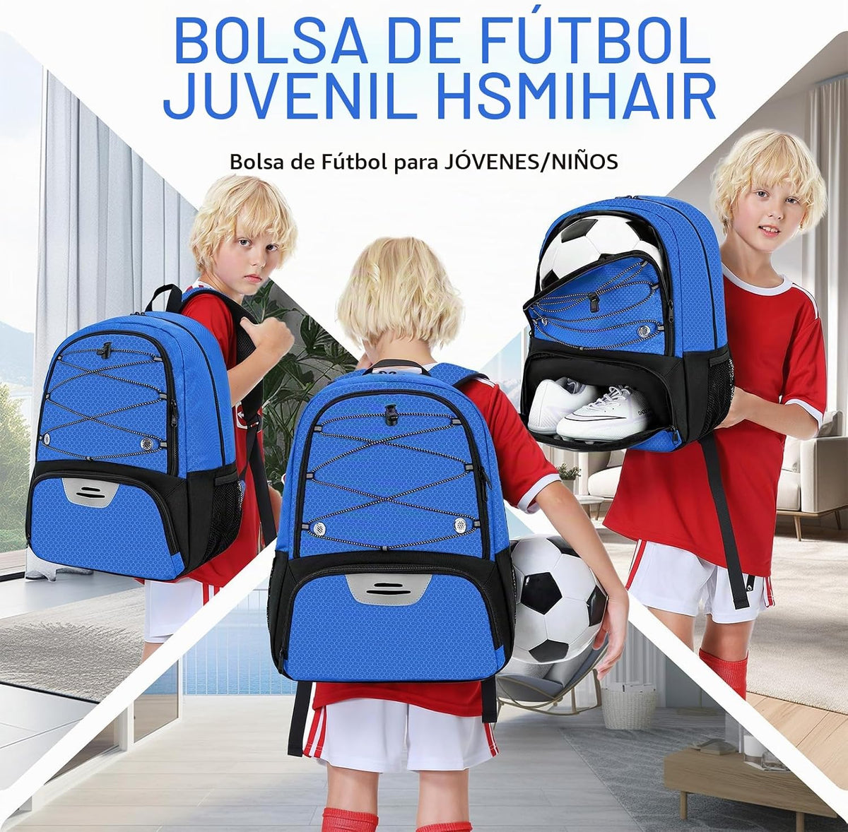 Hsmihair - Mochila de fútbol juvenil - Mochila para fútbol y balonc...