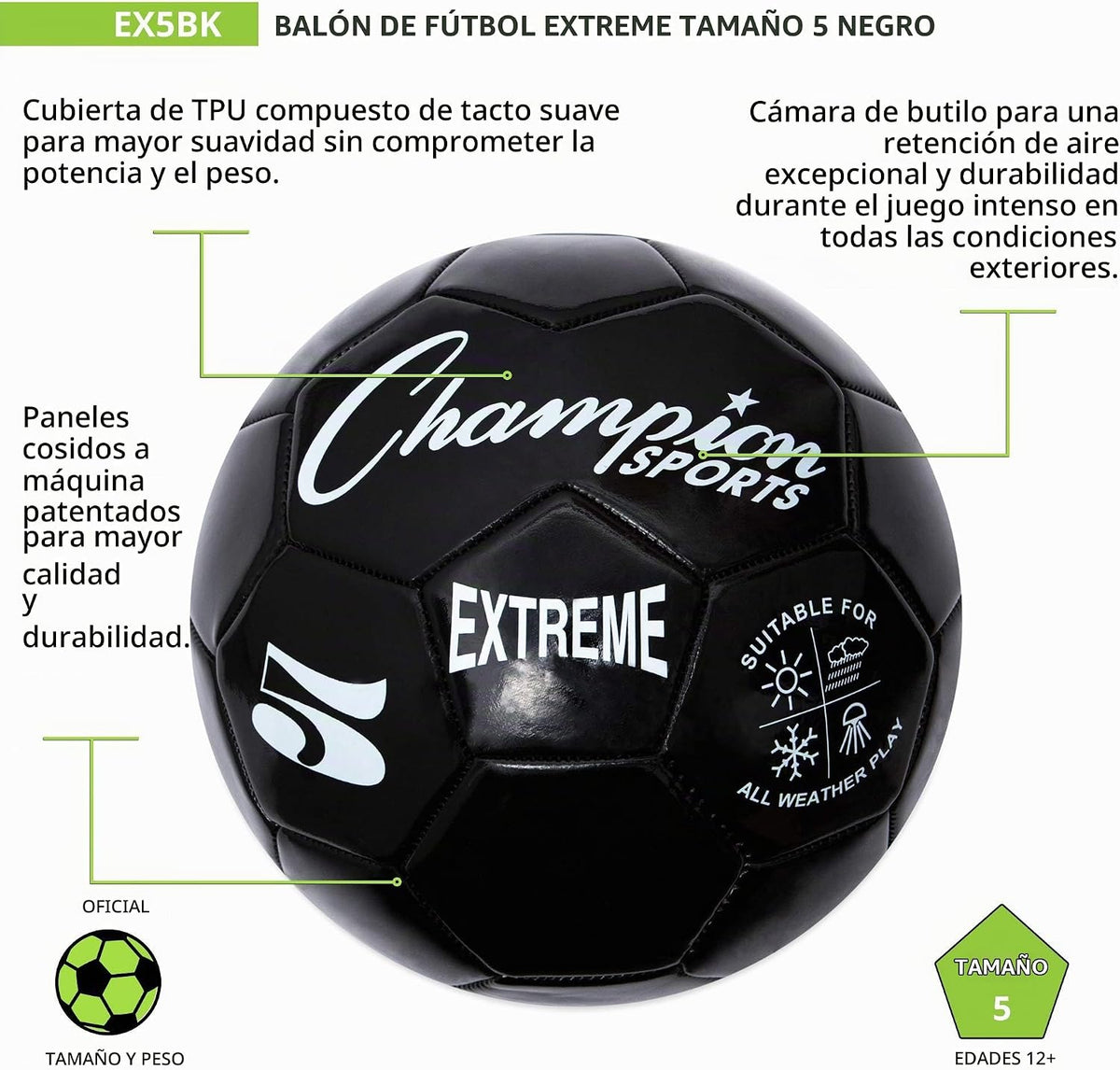 Champion Sports Extreme Series - Balón de fútbol \u2013 Tamaños 3,...