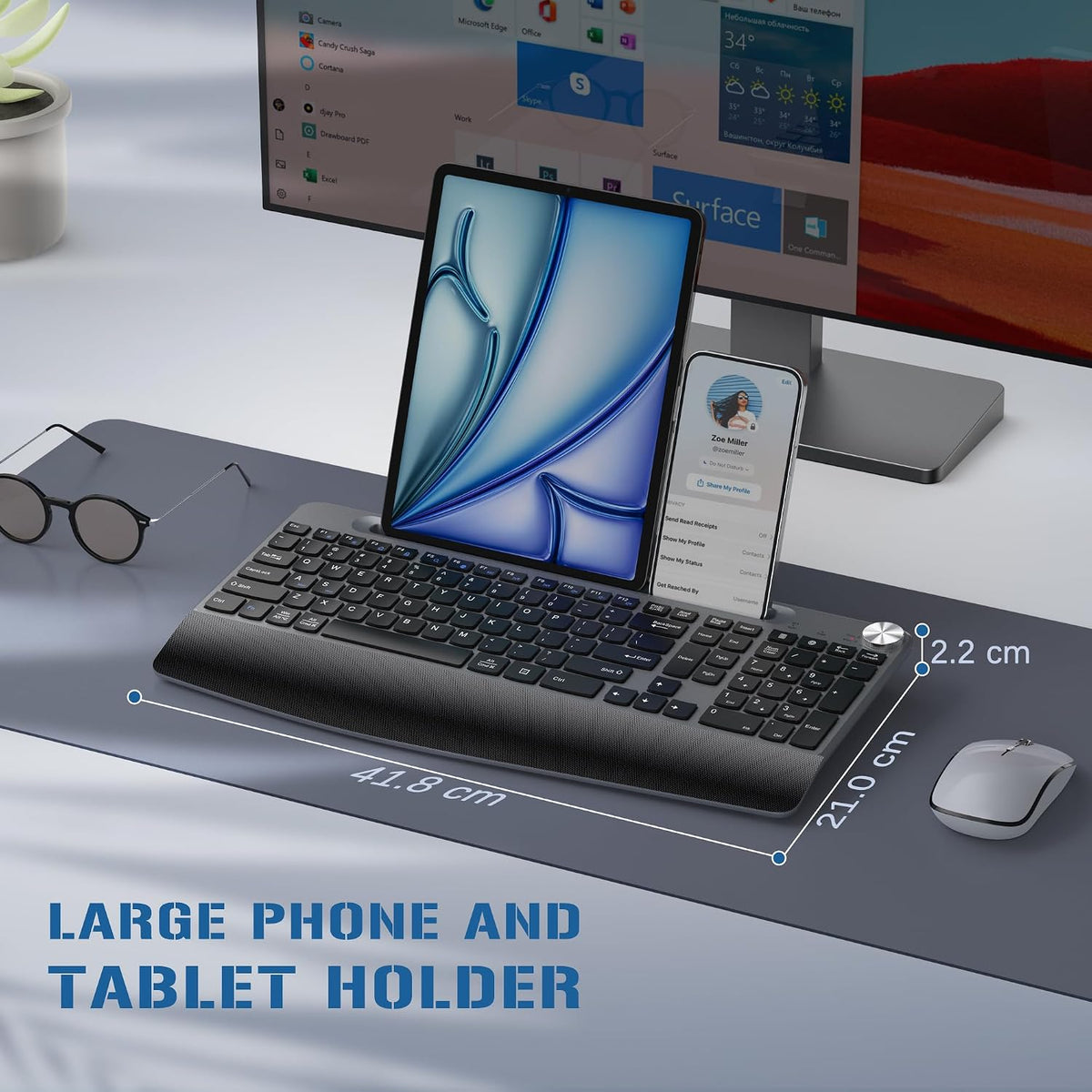 JOYACCESS Teclado y mouse inalámbricos, teclado inalámbrico ergonóm...