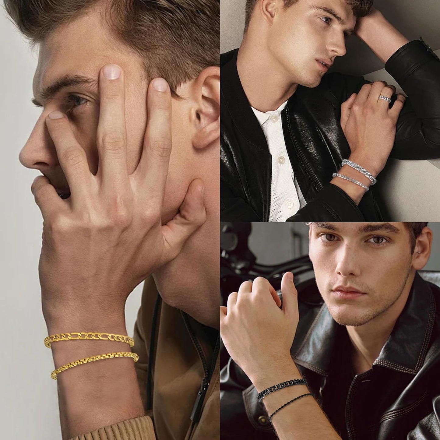 XIANNVXI Juego de 6 pulseras de acero inoxidable para hombre y muje...