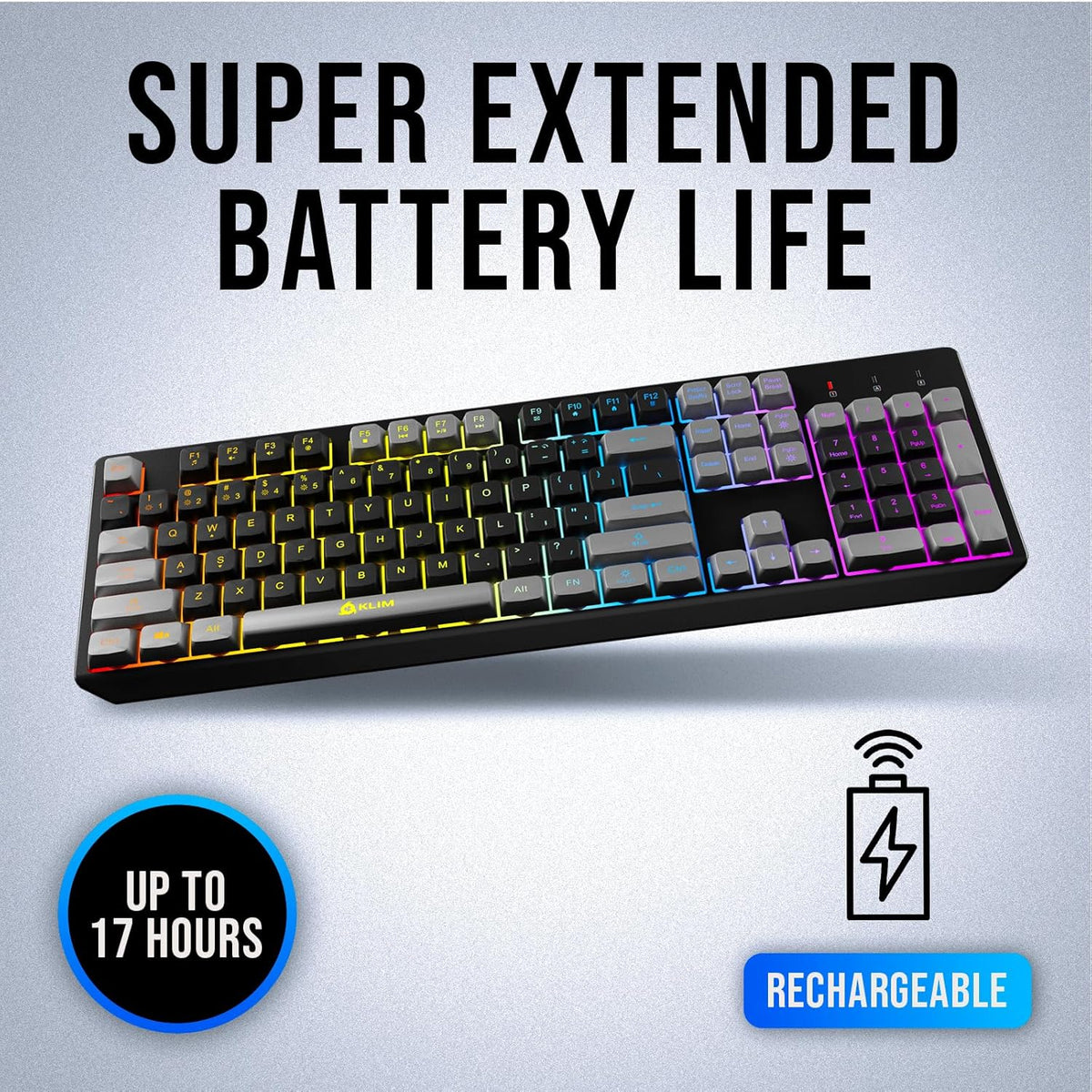 Teclado inalámbrico KLIM Chroma \u2013 RGB retroiluminado para jueg...