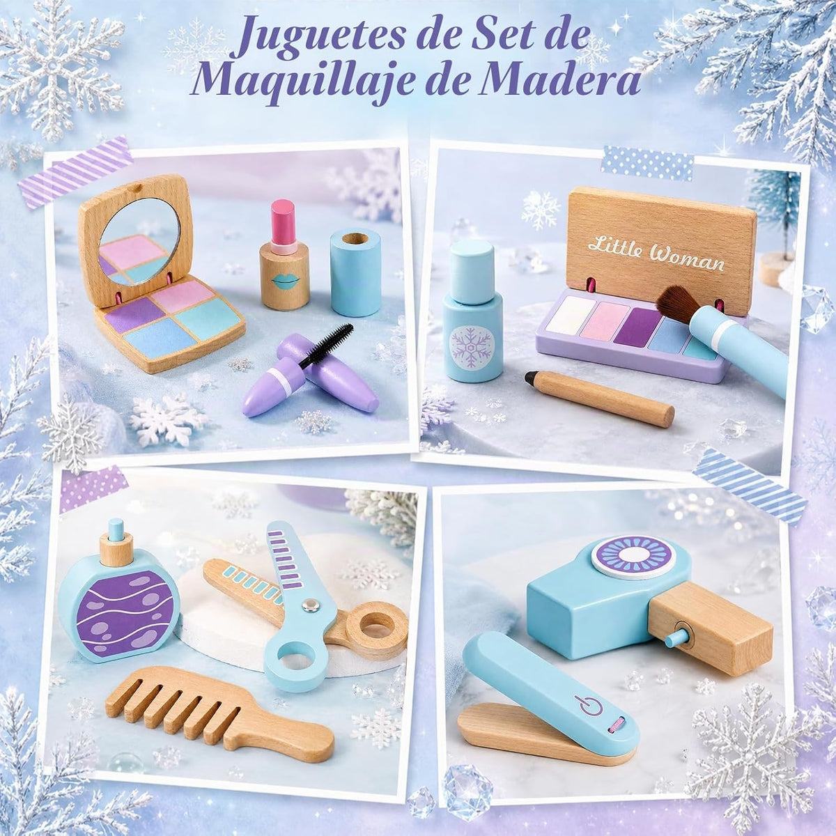 Lonico Juego de juguetes de maquillaje de madera para niñas, kit de...