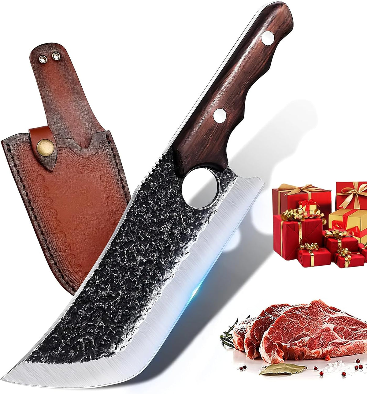DRGSKL Cuchillo de carnicero forjado a mano con funda de cinturón y...