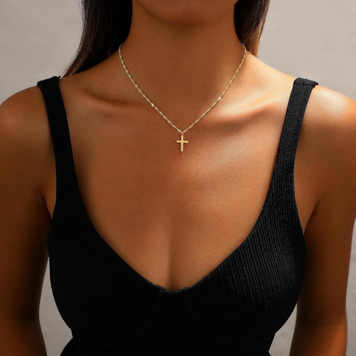 JIKASI Collar de cruz para mujer, chapado en oro o plata de 14 quil...