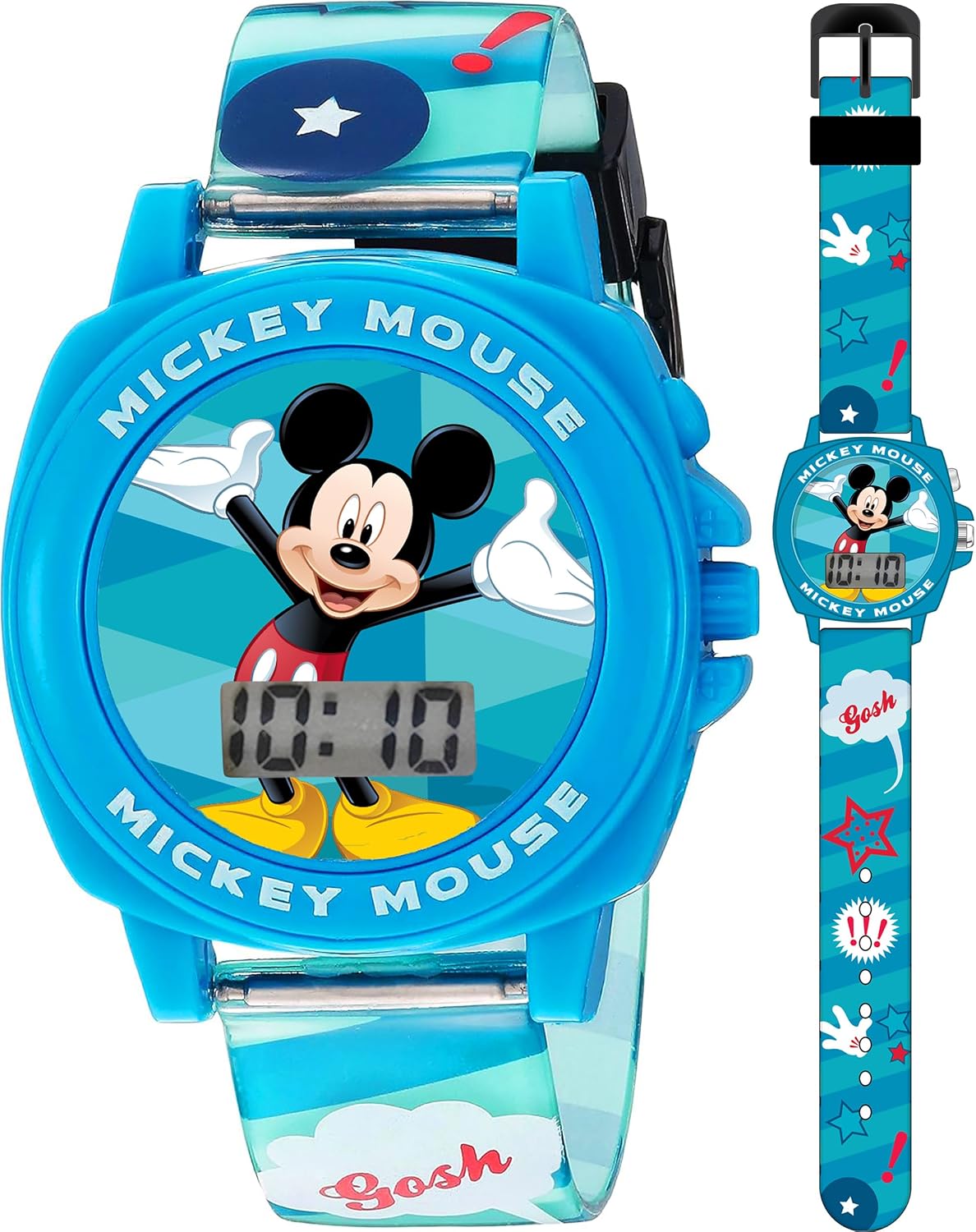 Disney Mickey Mouse - Reloj para niños con pantalla LCD transparent...