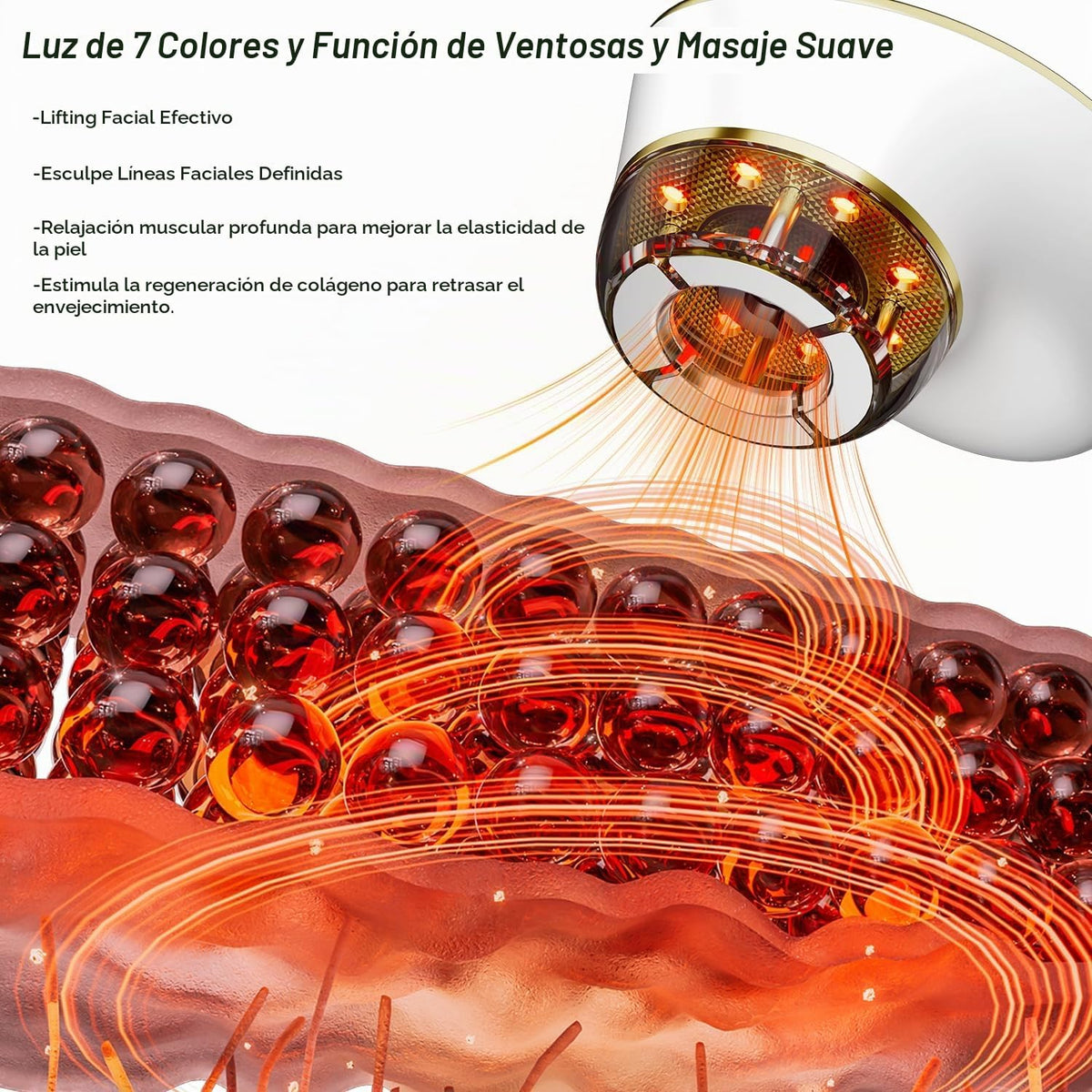 Terapia de luz roja para cara, masajeador de drenaje linfático LED...