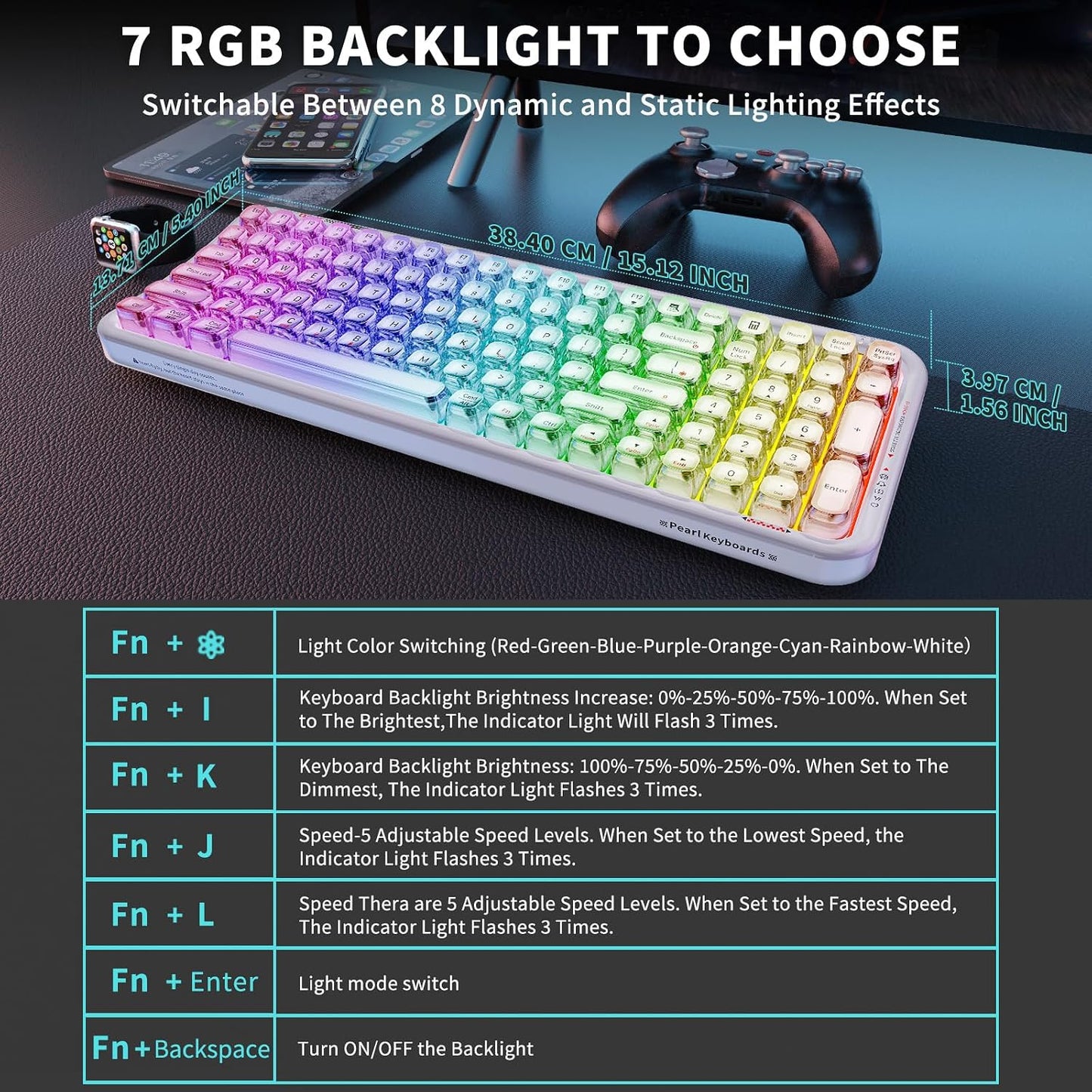 FOPETT Teclado inalámbrico para computadora con retroiluminación RG...