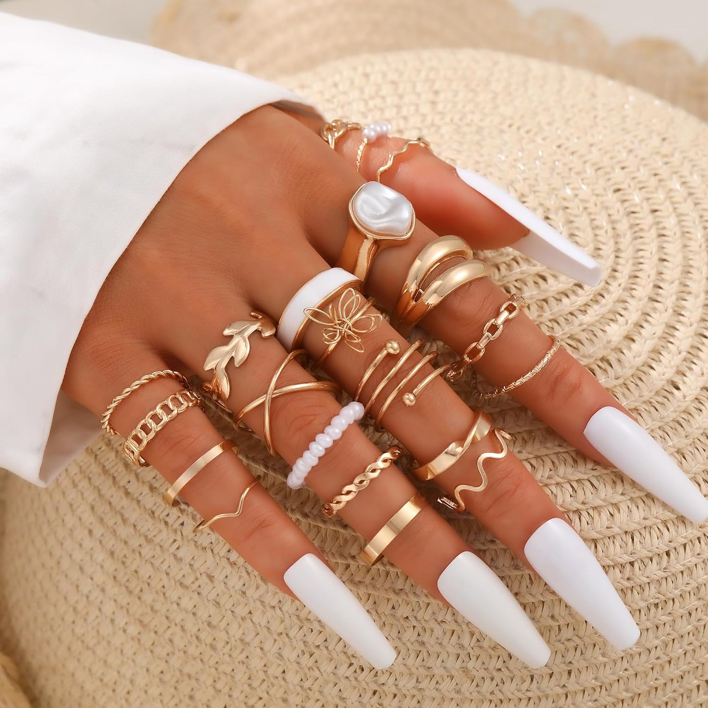 YEEZII Juego de 25 anillos dorados para nudillos para mujer, lindos...