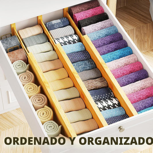 SpaceAid - Separadores de cajones de bambú para cómoda, paquete de...