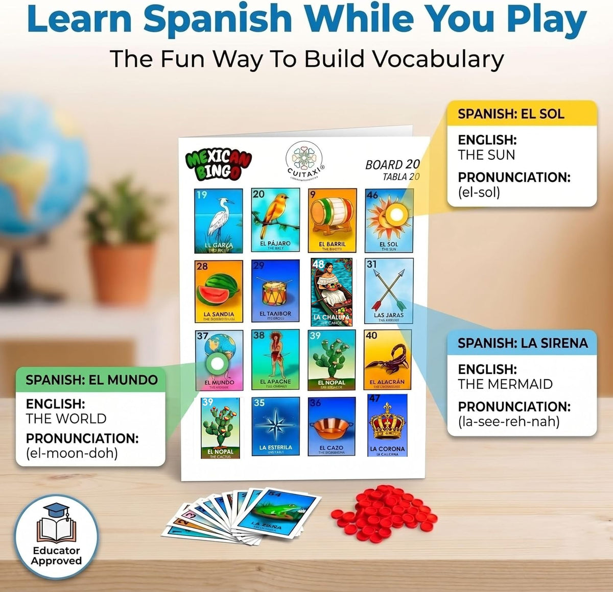 Cuitáxi Juego de bingo mexicano con 100 fichas de bingo para 20 jug...