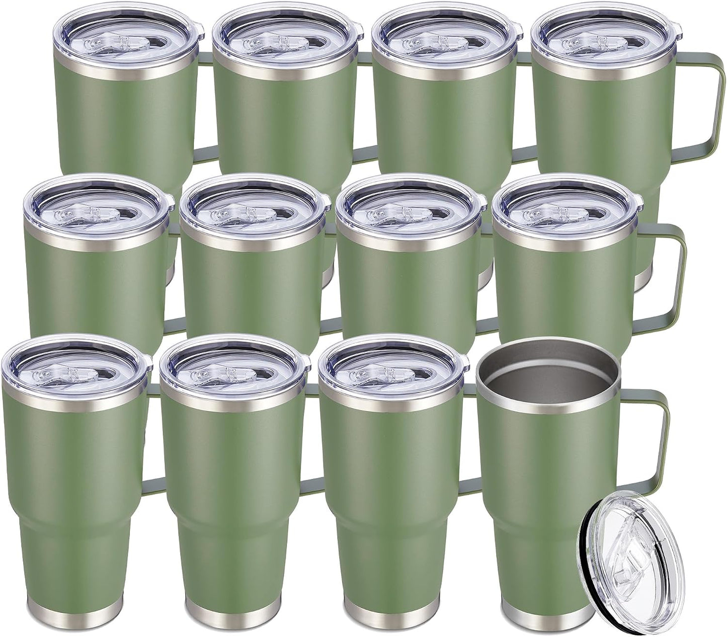Cool Yoleb Vaso de 30 onzas con asa y tapa, vasos de acero inoxidab...