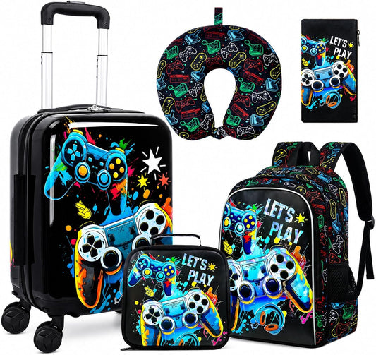 Juego de 5 maletas para niños, aprobado por aerolíneas con ruedas g...
