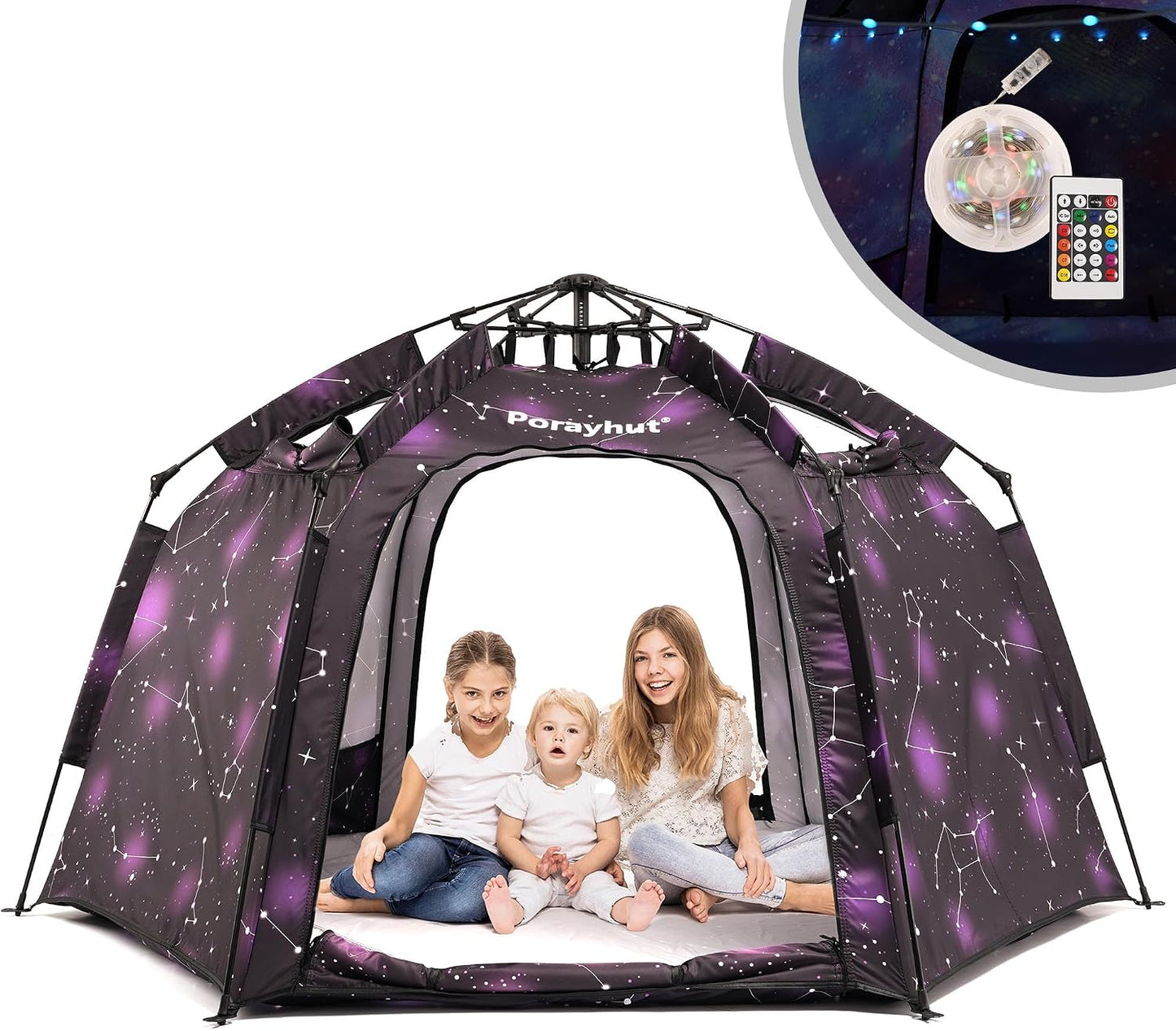 Tienda de campaña hexagonal portátil para niños con tira de luces L...