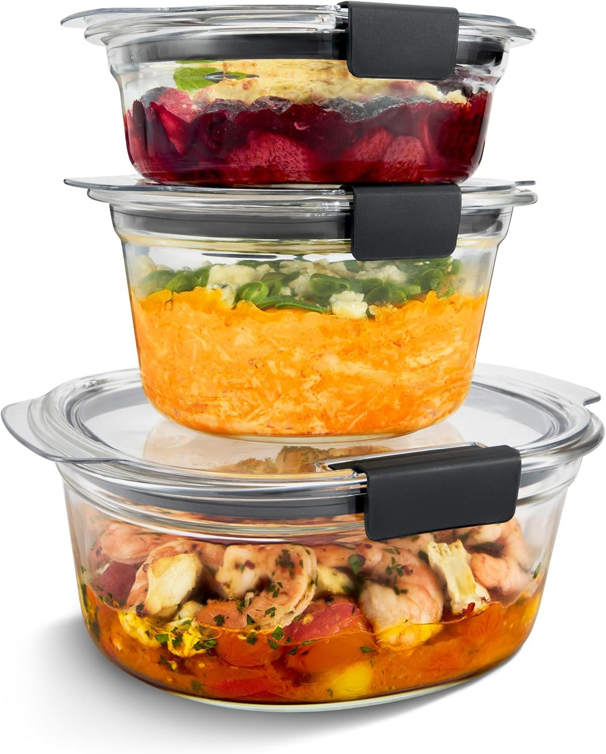 Rubbermaid Brilliance® - Juego de 6 recipientes redondos de vidrio...