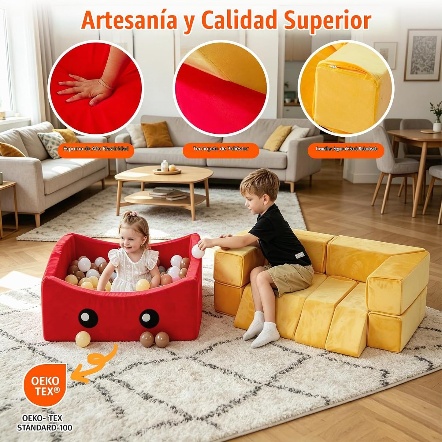 BABAMU Sofá modular para niños, diseño de caja de papas, sofá secci...