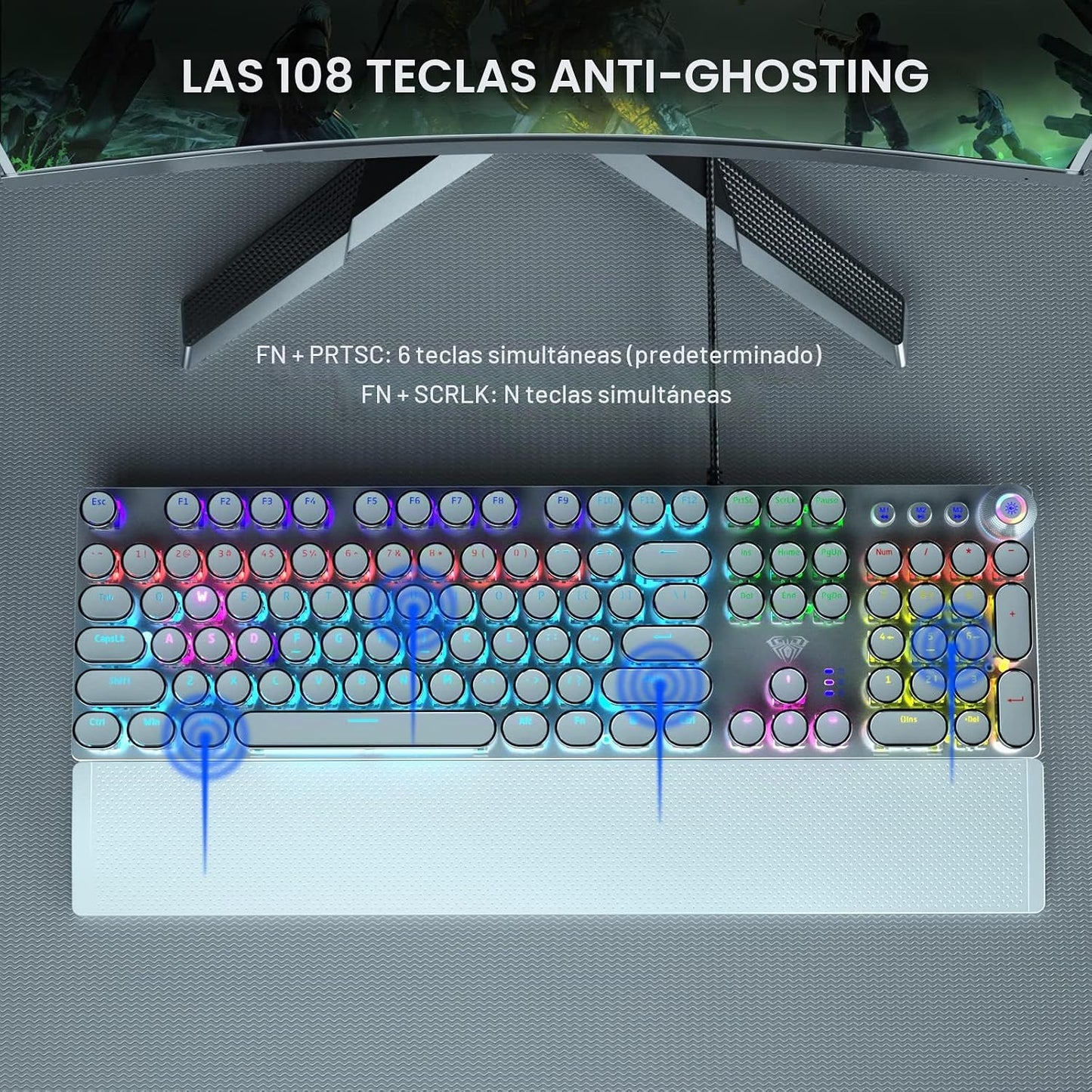 AULA Combo de teclado y mouse blancos para juegos (teclados mecánic...