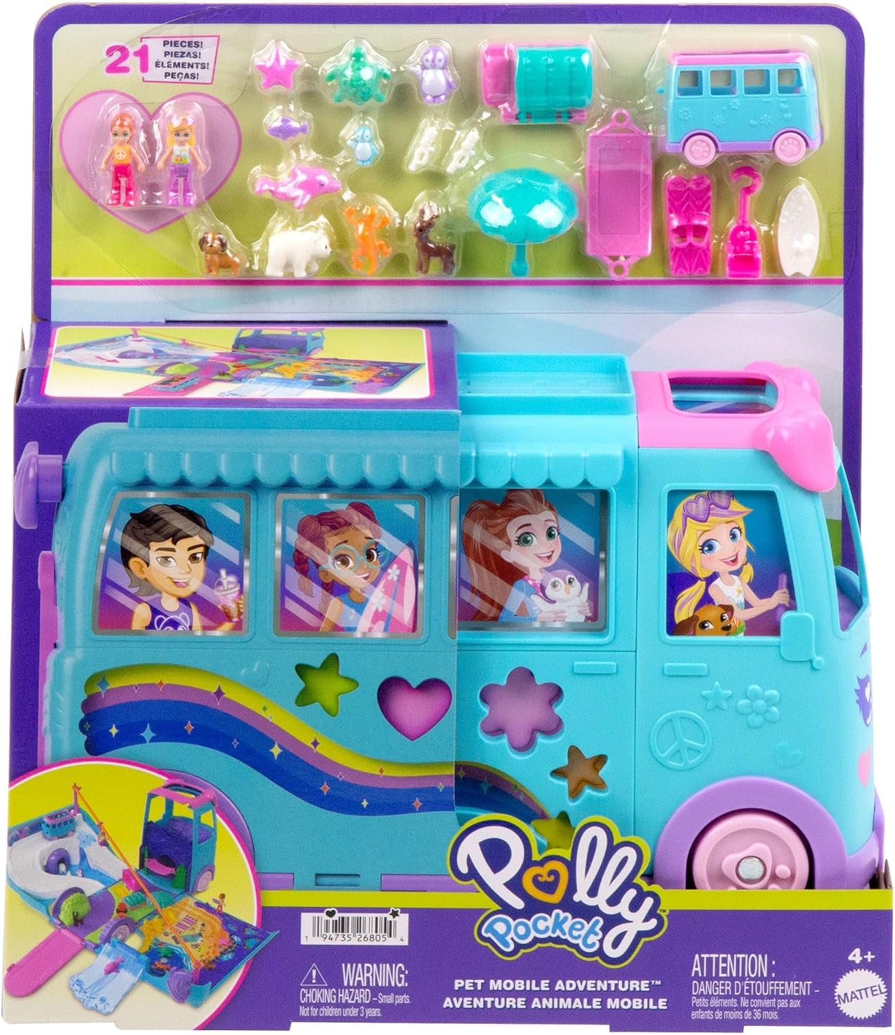 Polly Pocket Micro muñecas y vehículo transformador de furgoneta, a...