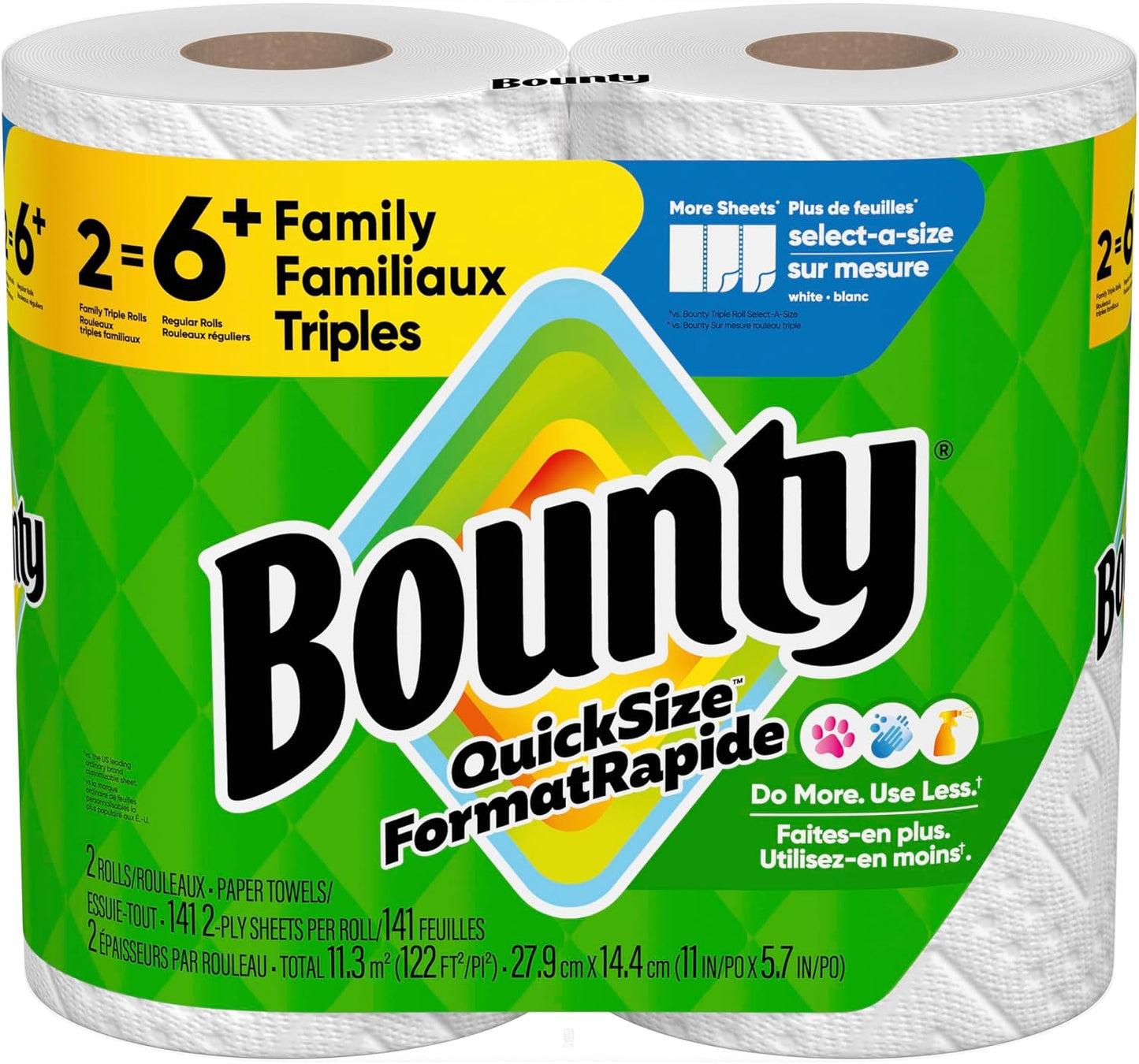 Bounty Toallas de papel de tamaño rápido, color blanco, 2 rollos tr...