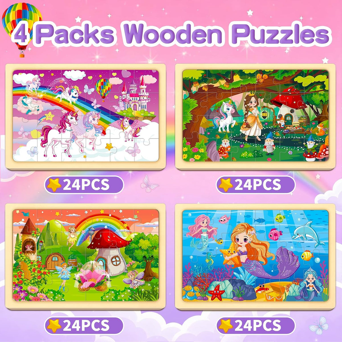 Rompecabezas para niños de 4 a 6 años, unicornio, princesa, hada, s...