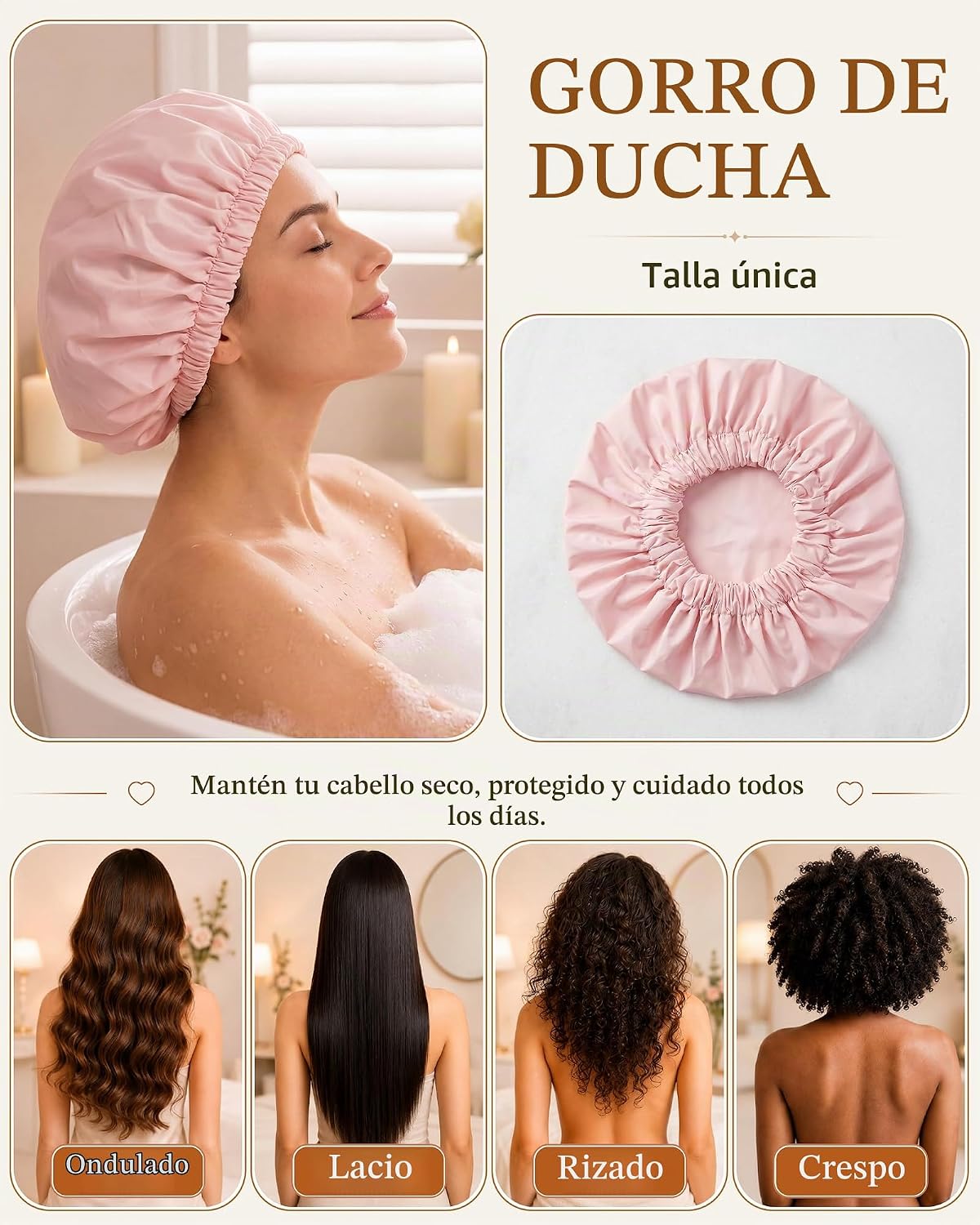 Edoneery Gorros de ducha para mujer, reutilizables, impermeables, g...