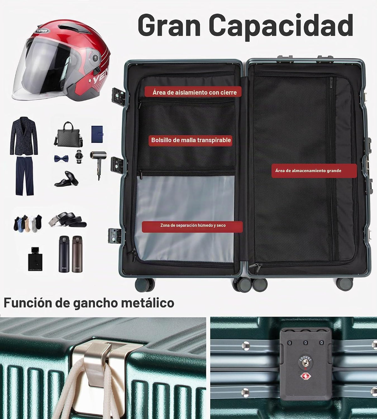 feilario Super grande capitán aluminio marco Hardside Spinner rueda...