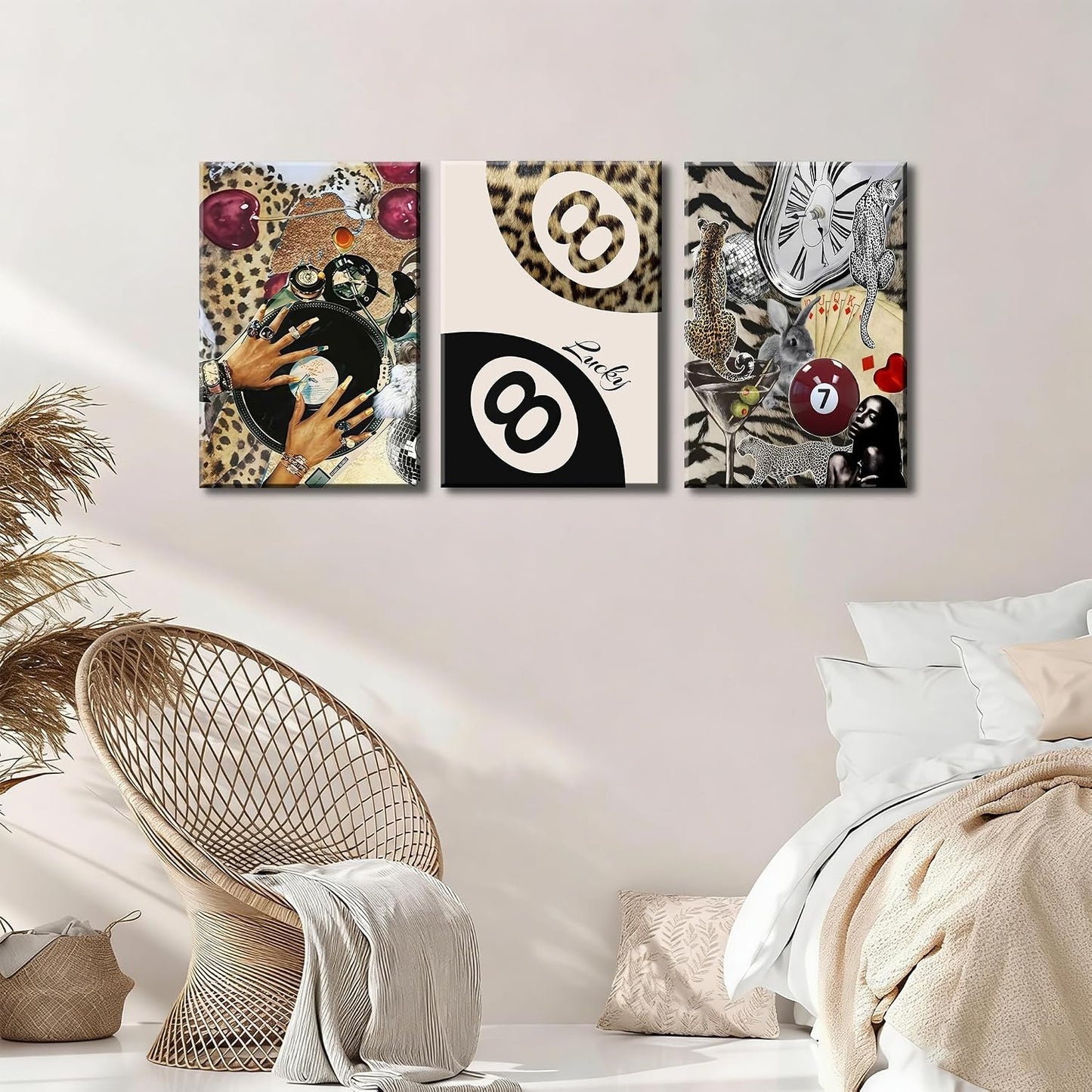 3 piezas de arte de pared de lona con diseño de leopardo moderno, d...