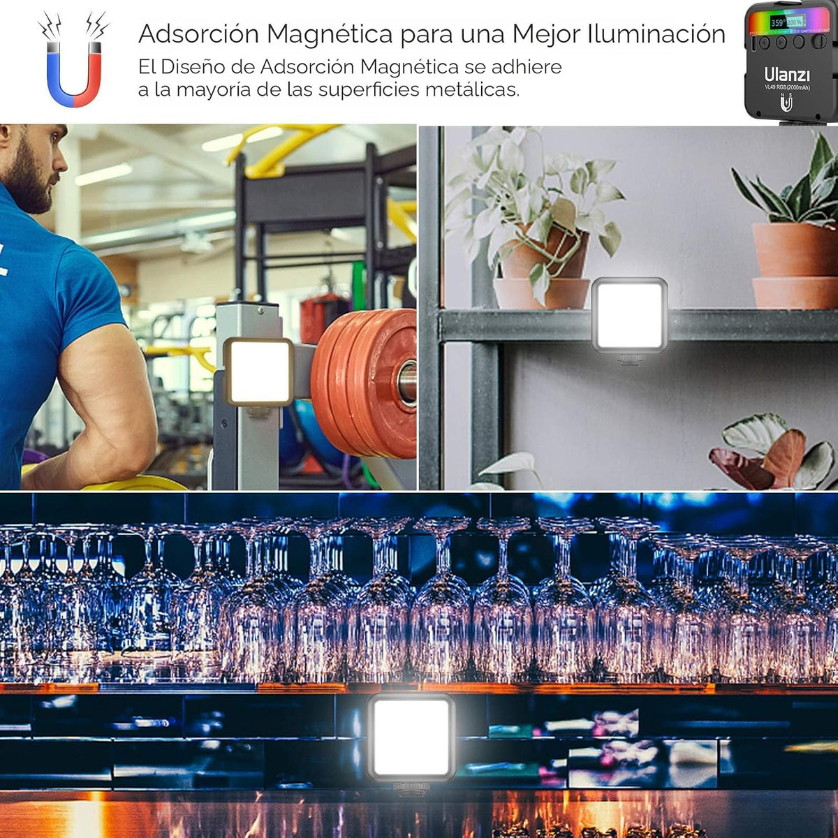 ULANZI VL49 Luces de Video RGB, Luz de Cámara LED 360° Color Comple...