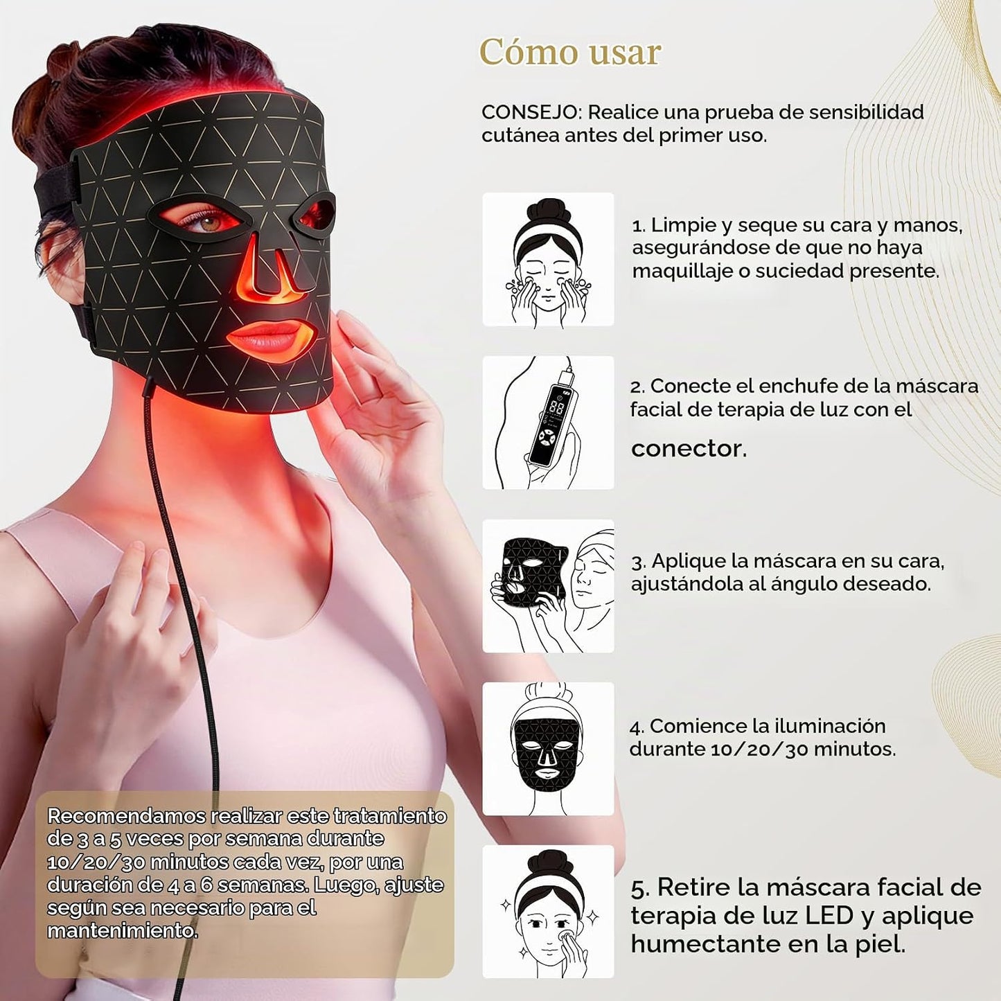 Máscara de terapia de luz roja para cara, terapia de luz de máscara...