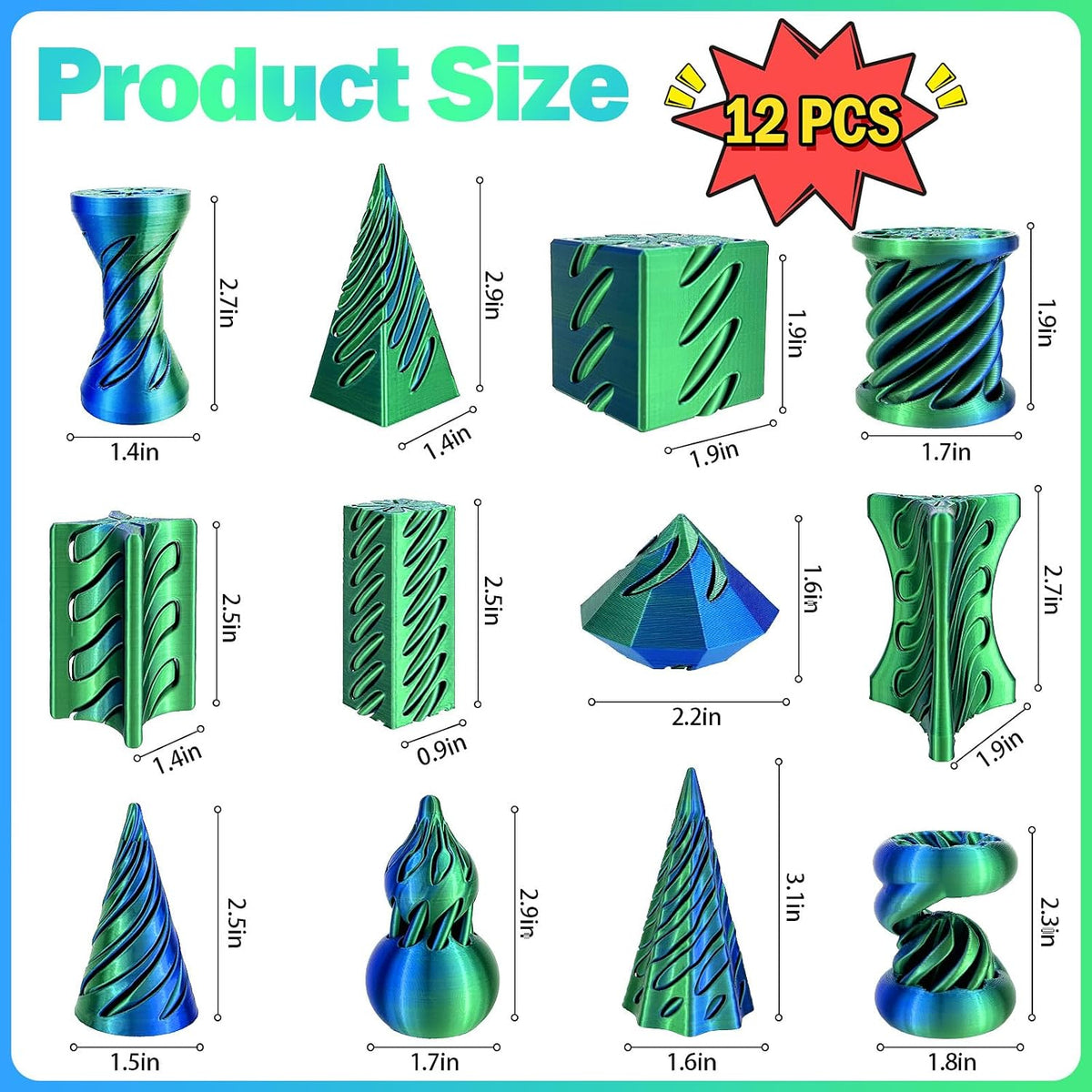 12pcs 3D Impreso Espiral Fidget Juguetes, Imposible Pasar A Través...