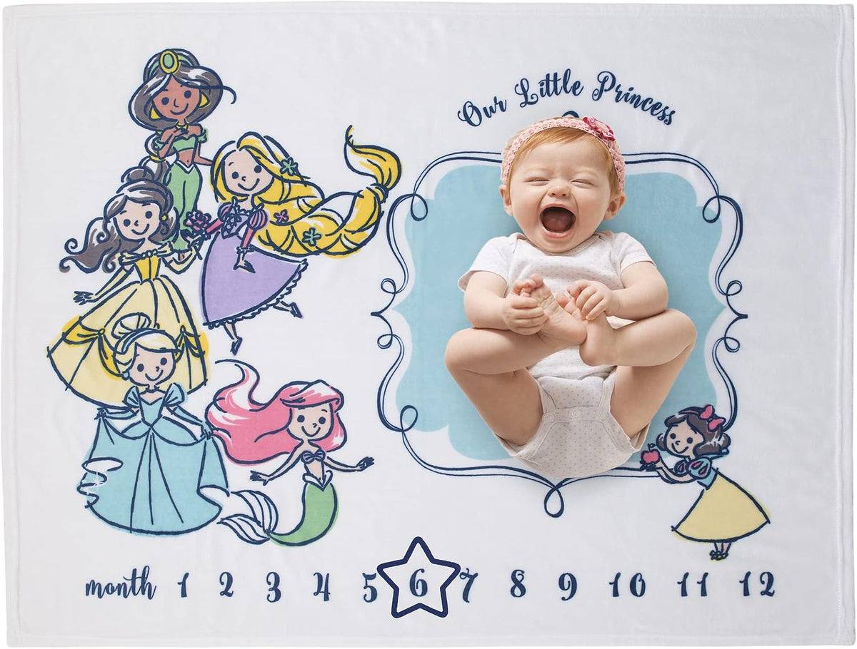 Manta mensual para bebé supersuave de Disney Princess en blanco, ro...