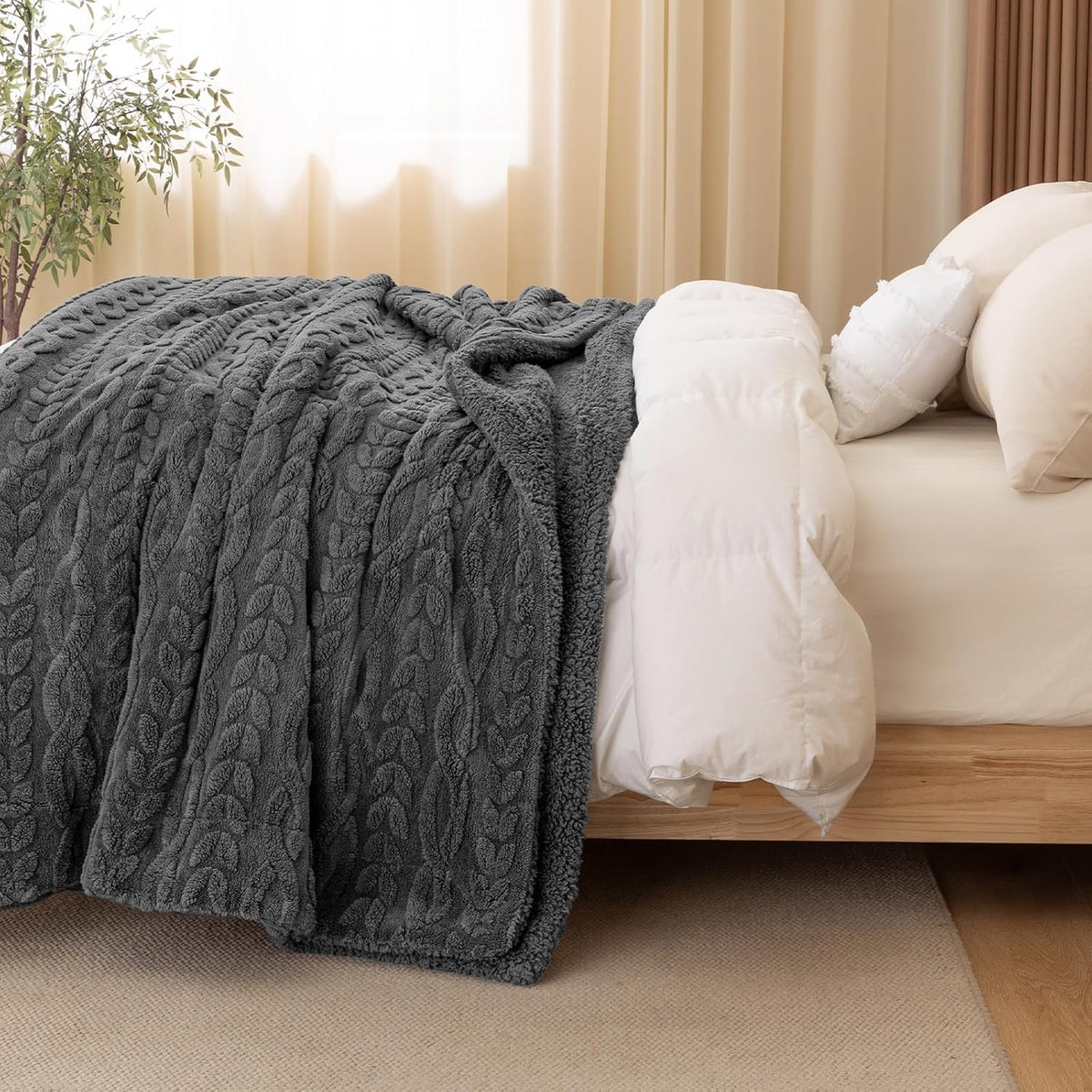 PHF Manta Sherpa Esponjosa Tamaño Queen para Invierno, Cálida y Sua...