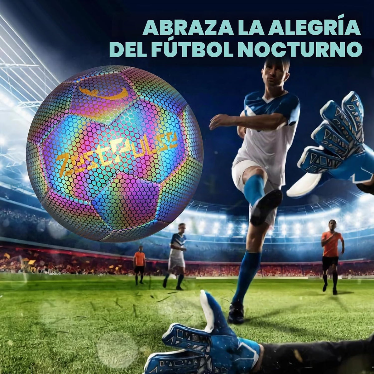 ZestPulse Balón de fútbol holográfico reflectante tamaño 3, 4 y 5 p...