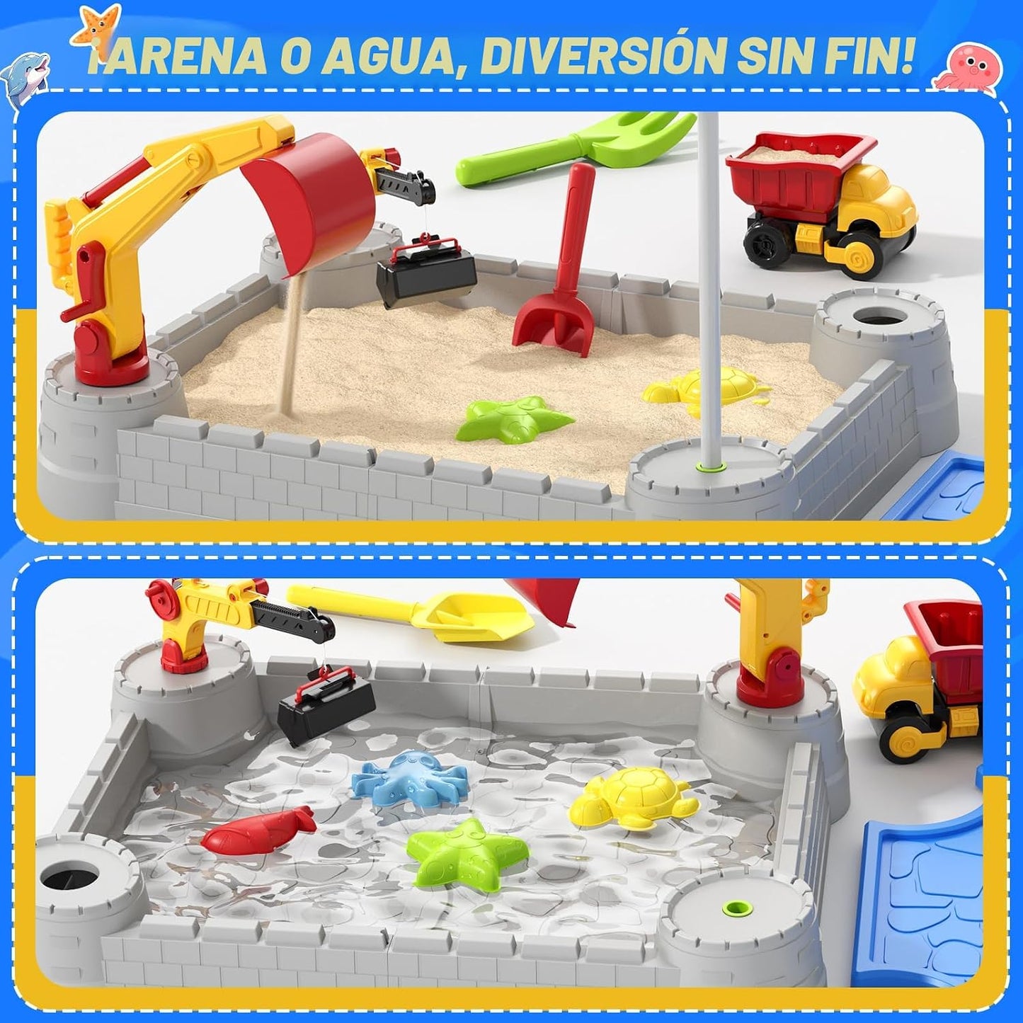 HYES Caja de arena con tapa, caja de arena de plástico para excavad...
