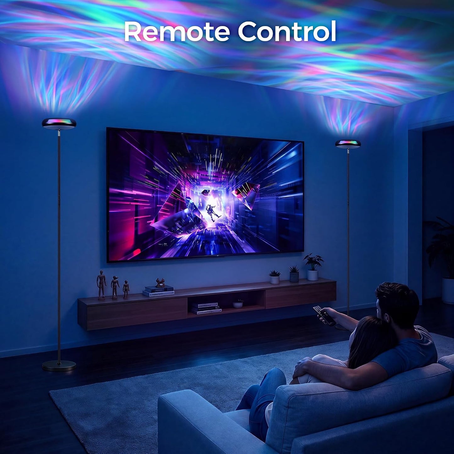 SIBRILLE Lámpara de pie Uplighter con proyector RGB ondulado, 3 en...