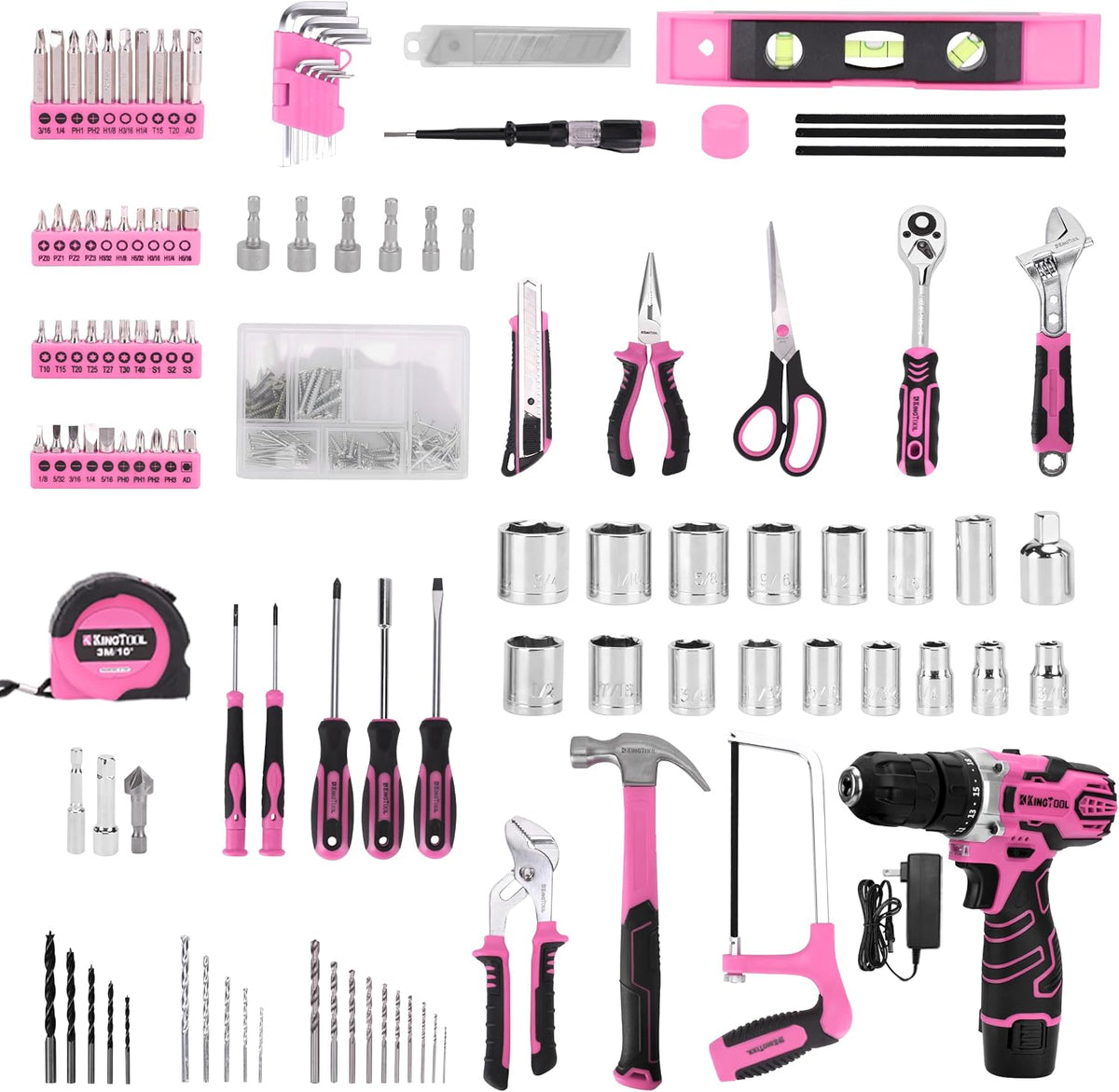 KingTool Juego de herramientas de 276 piezas con taladro eléctrico...