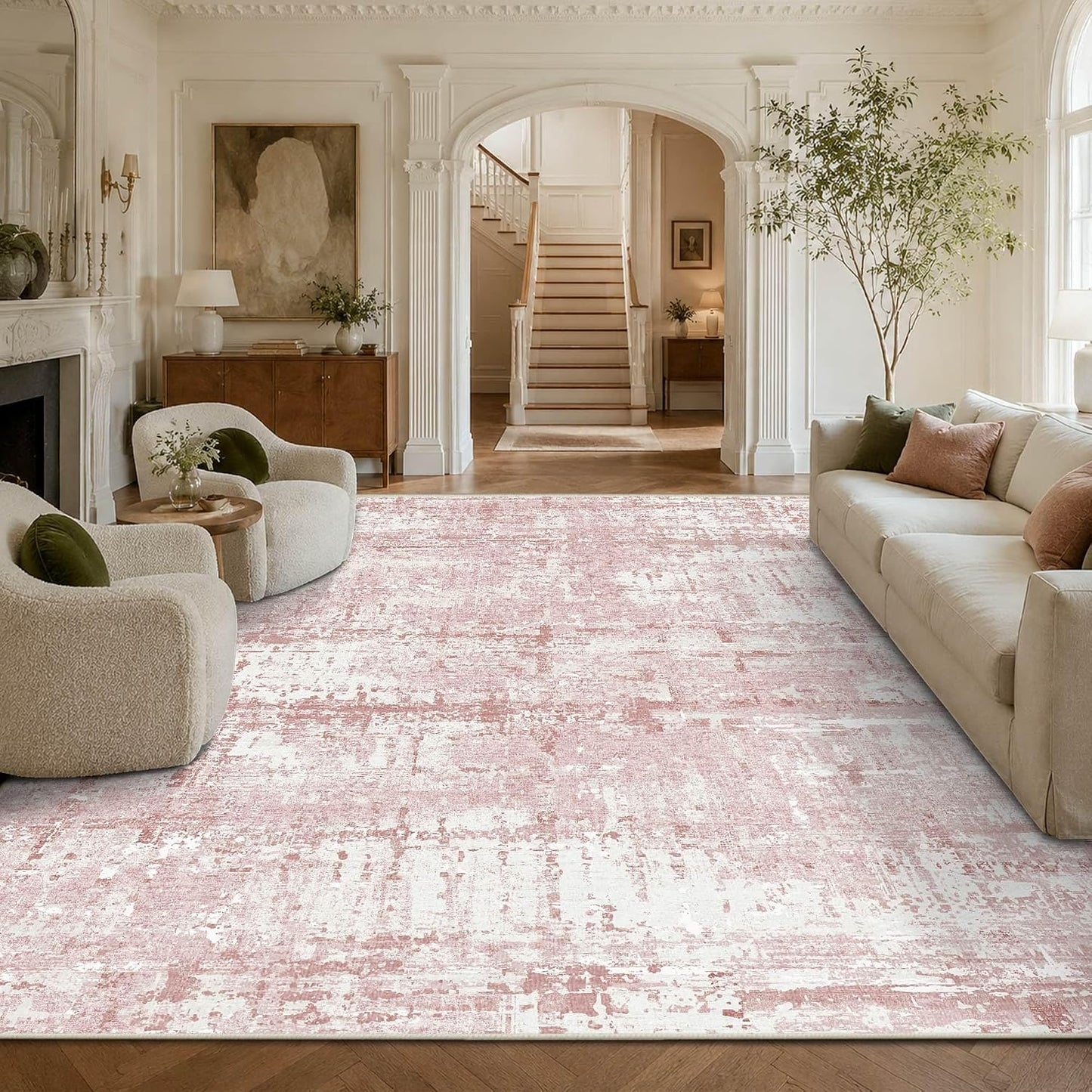 Rugxara Alfombra de área rosa de 8 x 10 pies para sala de estar, al...